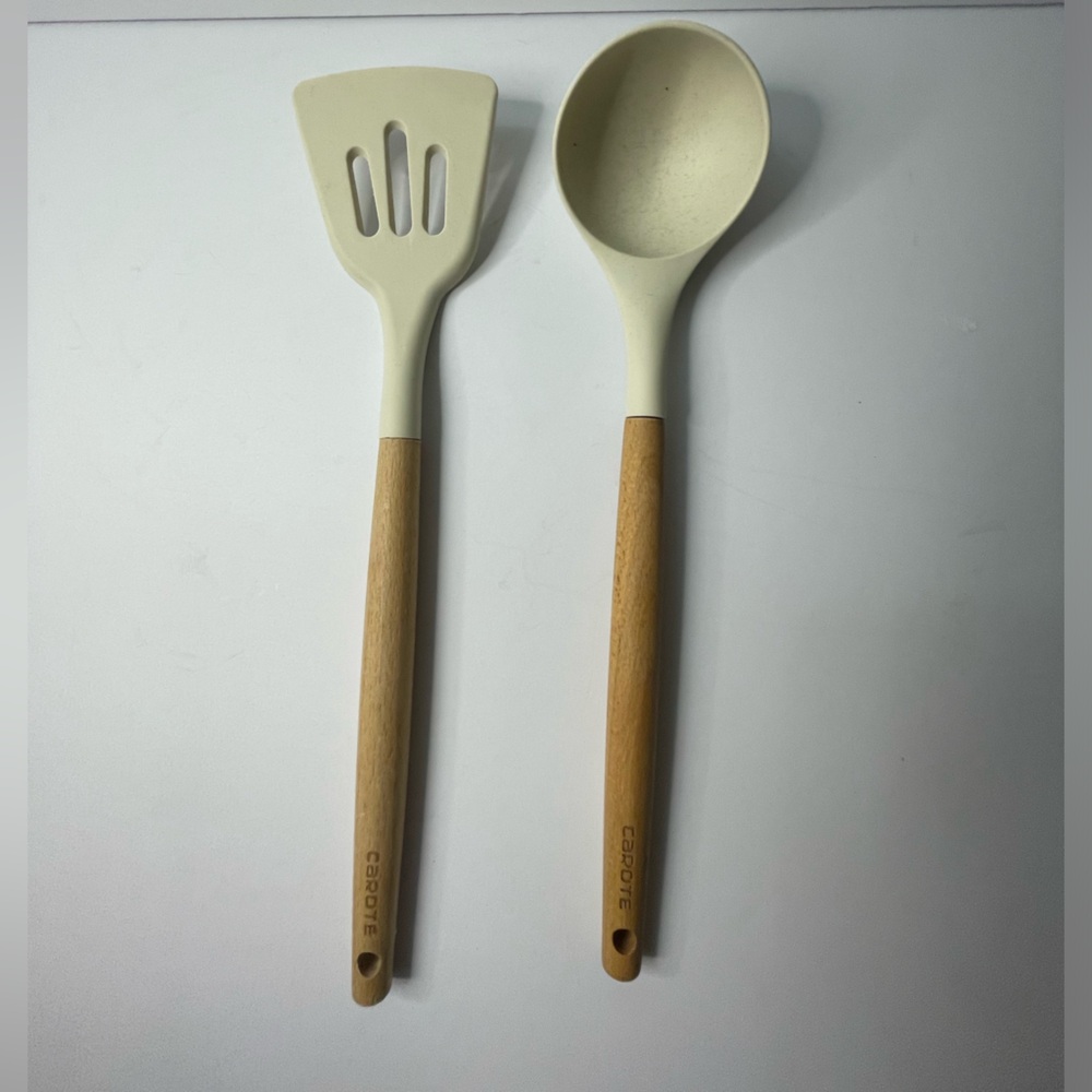 Carote Silicone and Wood Beige Cooking Utensil Set Ladle and Spatula